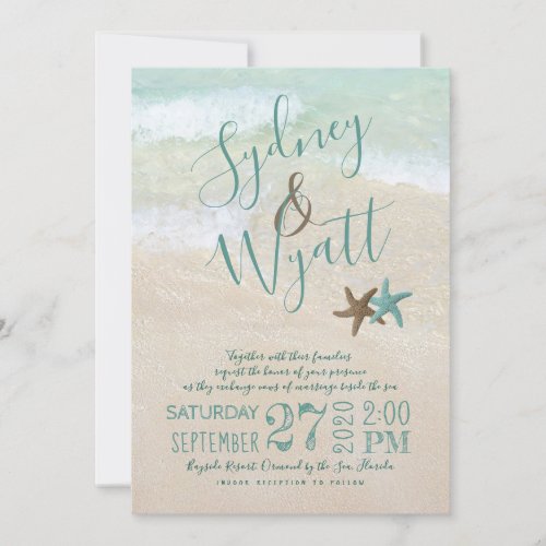 Beach Sand Typography Starfish Wedding Invitation