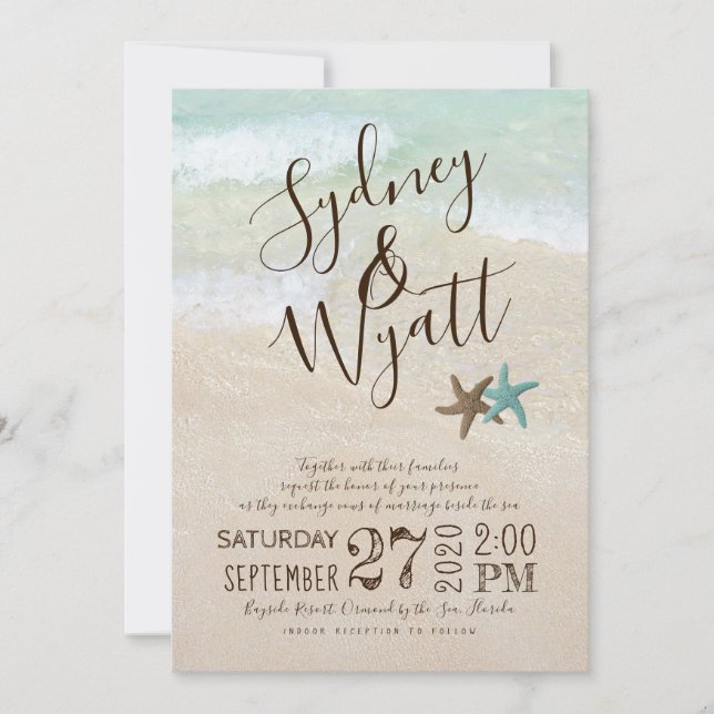 Beach Sand Typography Starfish Wedding Invitation (Front)