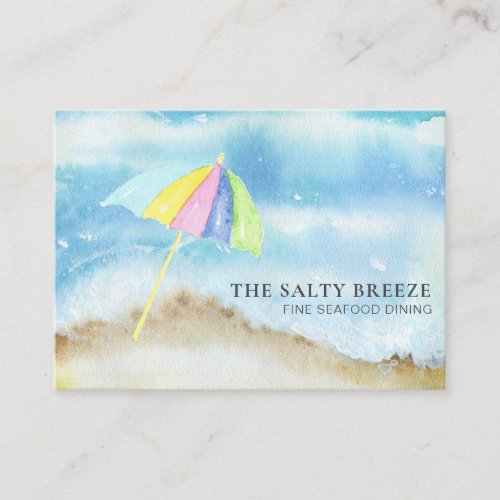  Beach Sand Umbrella QR Watercolor Sea Ocean Business Card