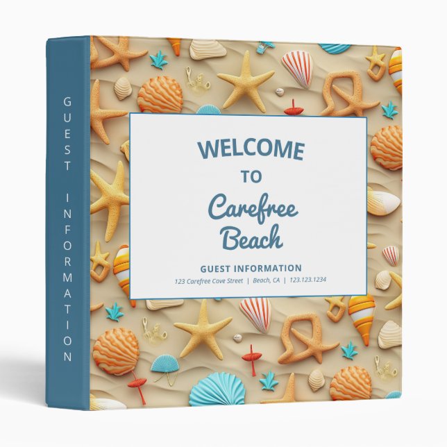 Beach Sand Vacation Rental Information 3 Ring Binder (Front/Spine)