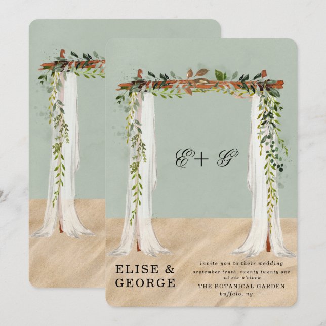 Beach Sand White Canopy Tropical Unique Wedding Invitation (Front/Back)