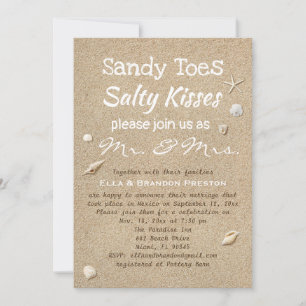Beach Sand & White Typography Post Wedding Invitation
