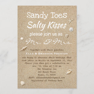 Beach Sand & White Typography Post Wedding Invitation