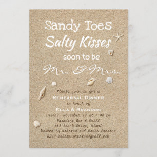 Beach Sand & White Typography Rehearsal Dinner Invitation