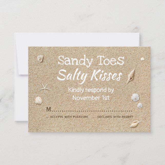 Beach Sand & White Typography RSVP Card (Front)