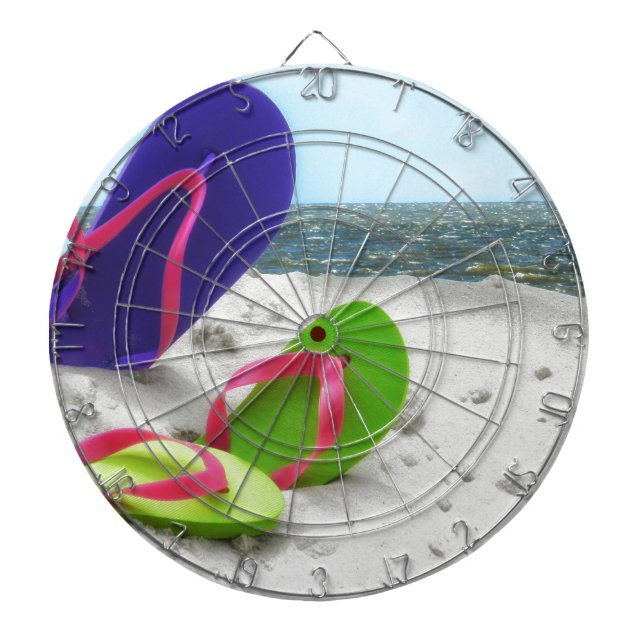 beach sandals dartboard with darts (Front)
