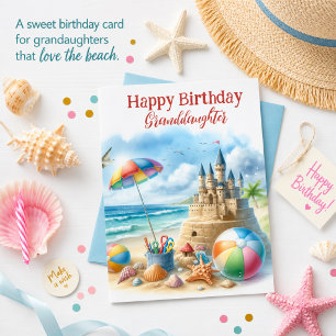 Beach Sandcastle Birthday Card for Granddaughter