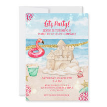 Beach Sandcastle Flamingo Birthday Party Download
