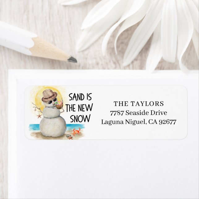 Beach Sandman Christmas Return Address Label (Insitu)