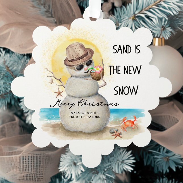 Beach Sandman Coastal Christmas Ornament Card (Creator Uploaded)