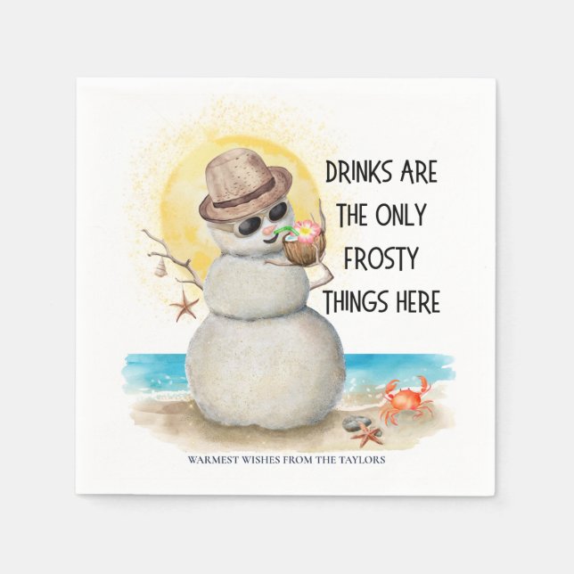 Beach Sandman Frosty Drinks Christmas Napkins (Front)