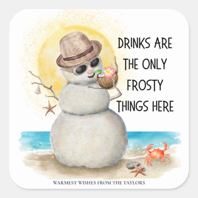 Beach Sandman Frosty Drinks Christmas Square Sticker (Front)