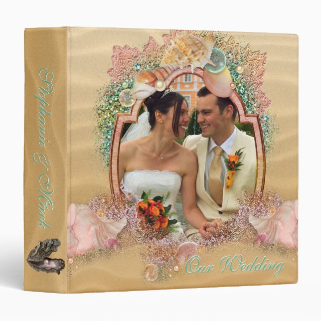 Beach  Sandy Shore Wedding YOUR Photo 3 Ring Binder (Front/Spine)
