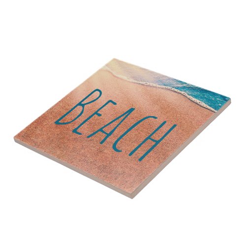 Beach Sandy Shoreline Blue Coastal Ocean Wave Ceramic Tile