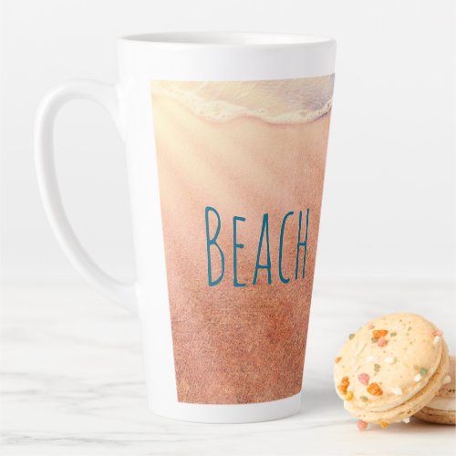 Beach Sandy Shoreline Blue Coastal Ocean Wave Latte Mug
