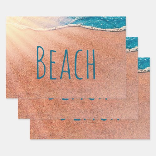 Beach Sandy Shoreline Blue Ocean Wave Decoupage Wrapping Paper Sheets