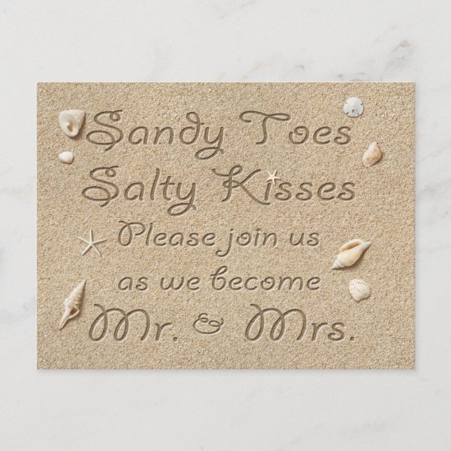 Beach Sandy Toes Salty Kisses Save the Date Announcement Postcard (Front)