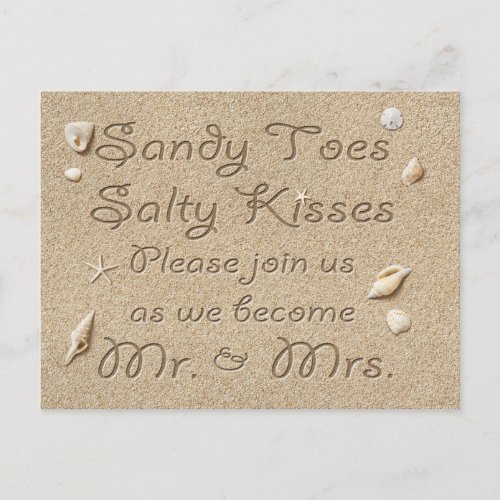 Beach Sandy Toes Salty Kisses Save the Date pink Announcement Postcard