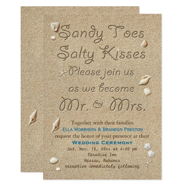 Beach Sandy Toes Salty Kisses Wedding Invitation