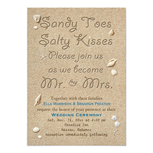 Beach Sandy Toes Salty Kisses Wedding Invitation