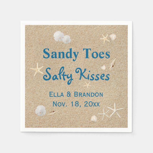 Beach Sandy Toes Salty Kisses Wedding Napkin (Front)