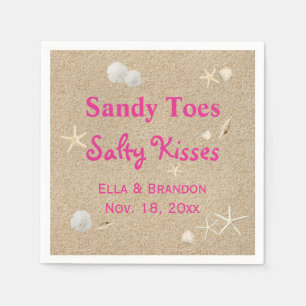 Beach Sandy Toes Salty Kisses Wedding Napkin pink