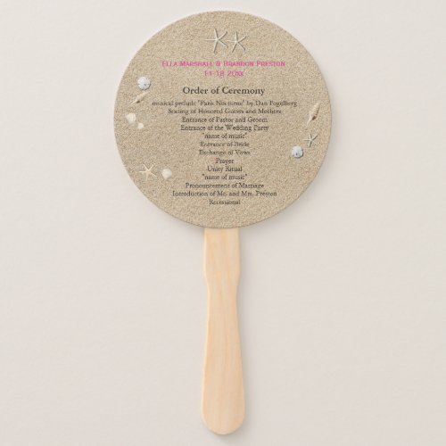 Beach Sandy Toes Salty Kisses Wedding Program pink Hand Fan