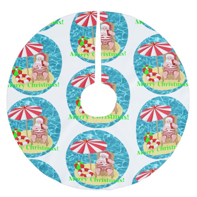 beach santa claus brushed polyester tree skirt (Front)