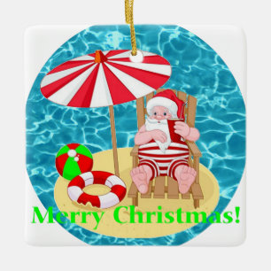 beach santa claus ceramic ornament