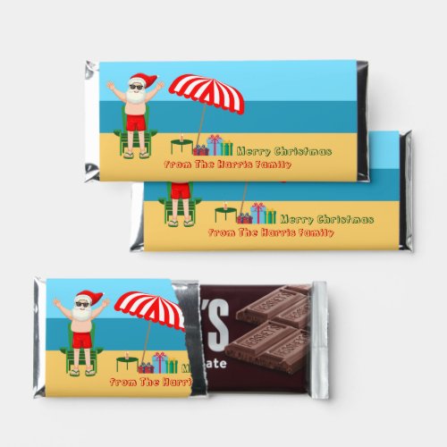 Beach Santa Claus Custom Christmas in July Party Hershey Bar Favors