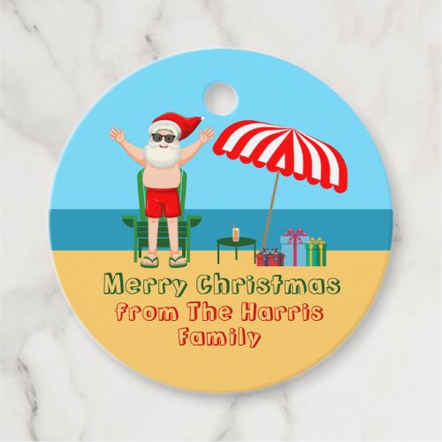 Beach Santa Claus Custom Sunny Christmas Party Favor Tags