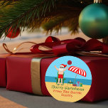 Beach Santa Claus Custom Sunny Christmas Party Favor Tags<br><div class="desc">This cute custom Christmas in July party favor tag makes perfect summer party decor for a beach bash or pool gathering. Make it a fun north pole themed extravaganza with Santa Claus in his swimming trunks next to a red and white striped beach umbrella and gifts. I've never seen Mr....</div>