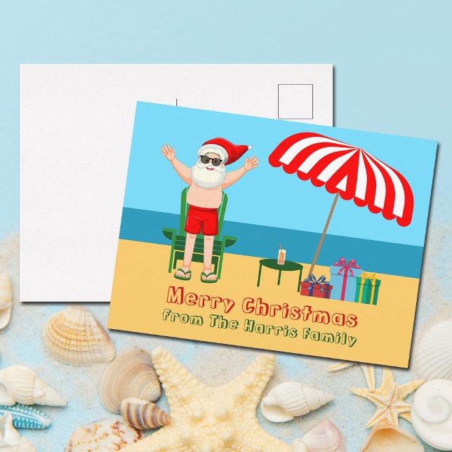 Beach Santa Claus Cute Custom Christmas Postcard (Creator Uploaded)