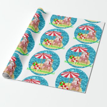 Beach Santa Claus Wrapping Paper by funnychristmas at Zazzle