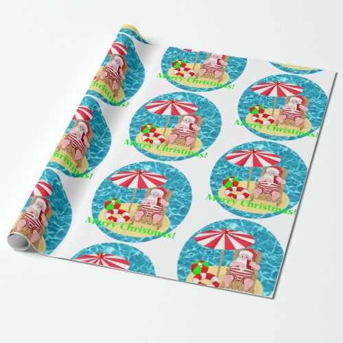 beach santa claus wrapping paper