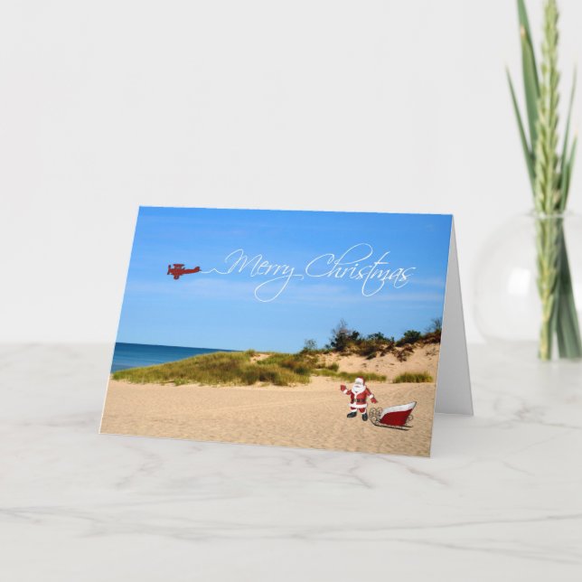 Beach Santa Greeting Card (Front)