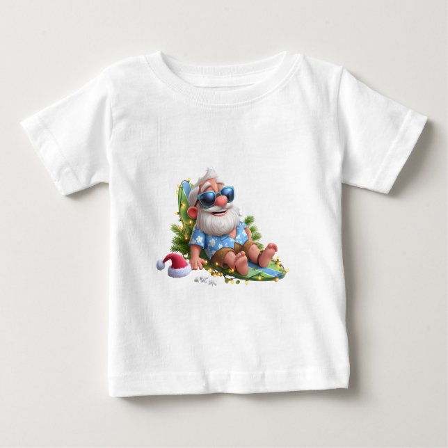 Beach Santa Summer Holiday cute  Christmas Lights  Baby T-Shirt (Front)