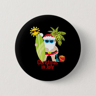 Beach Santa Surfer Christmas In July Button