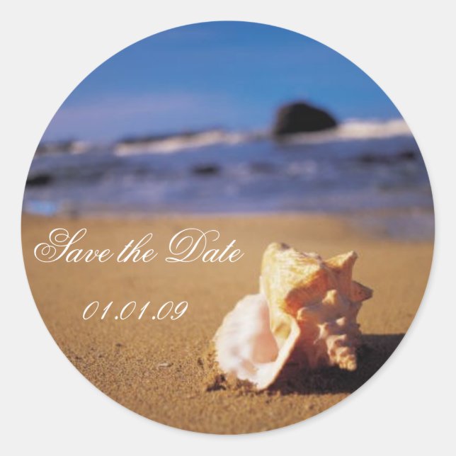 Beach Save the Date Classic Round Sticker (Front)