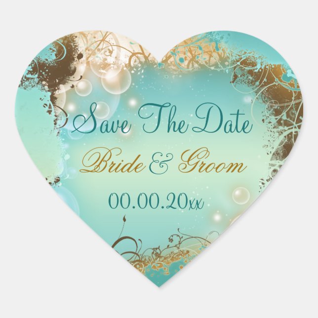 Beach "save the date" wedding aqua white heart sticker (Front)