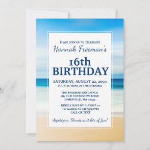 Beach Scene 16th Birthday Party Invitation