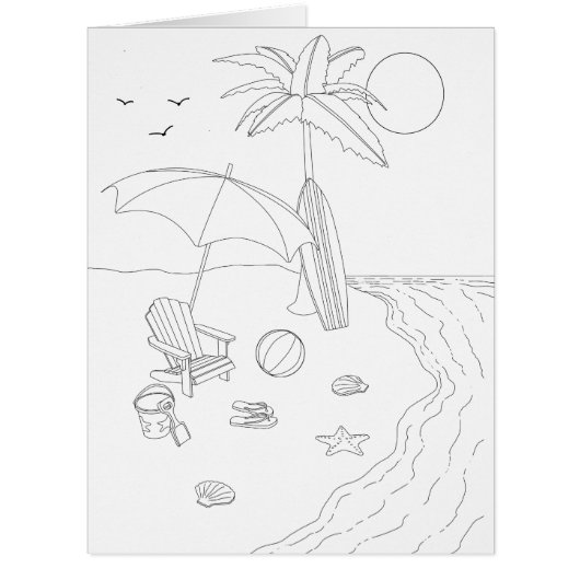 Beach Scene Adult Coloring Big Card (Front)