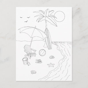 Beach Scene Adult Coloring Postcard