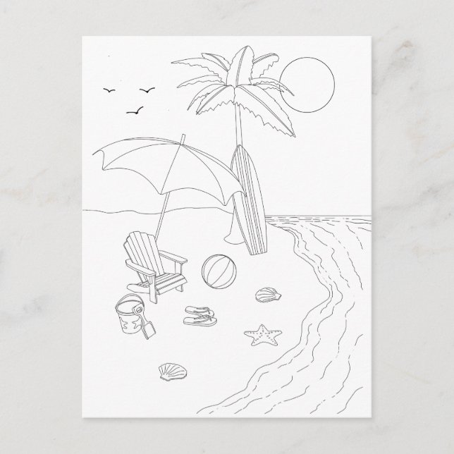 Beach Scene Adult Coloring Postcard (Front)