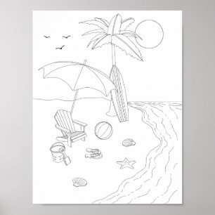 Beach Scene Adult Coloring Poster