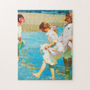 Beach scene art by Edward Henry Potthast Jigsaw Puzzle