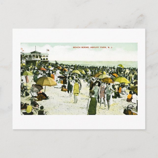 Beach Scene, Asbury Park, New Jersey Postcard (Front)