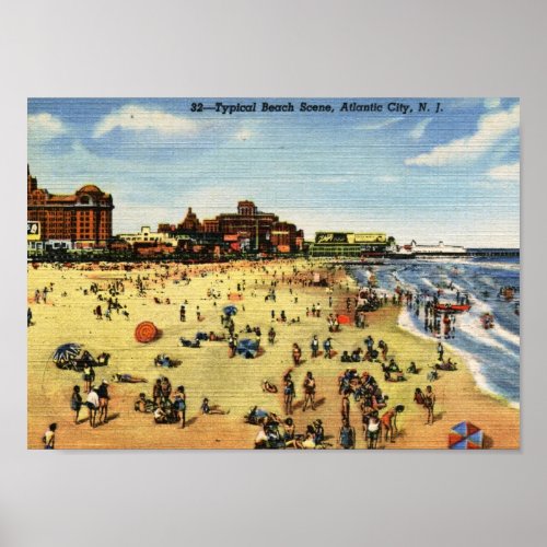 Beach Scene Atlantic City Vintage Poster