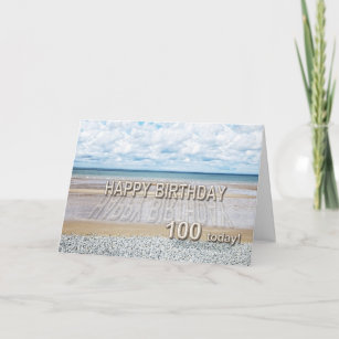 Beach scene birthday card with 3D sand letters