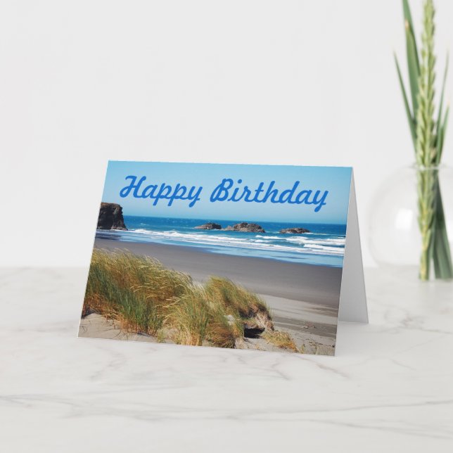 Beach scene birthday greeting card (Front)